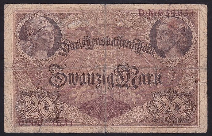 ALMANYA 20 MARK 1914 TEMİZ PİCK 48a ( 6 RAKAM)