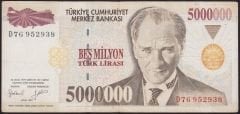 7.Emisyon 5 000 000 Lira D76 952938 Çok Temiz