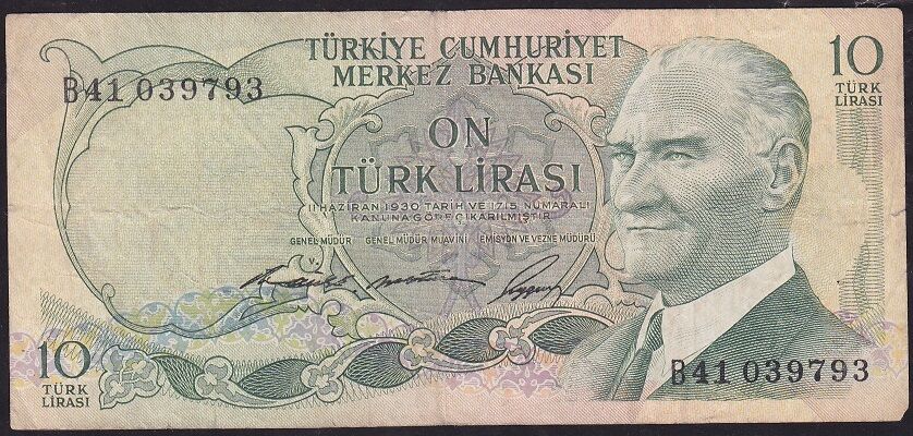6.Emisyon 1.Tertip 10 Lira B41 039793 Çok Temiz