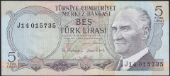 6.Emisyon 2.Tertip 5 Lira J14 015735 Ççt Çilaltı