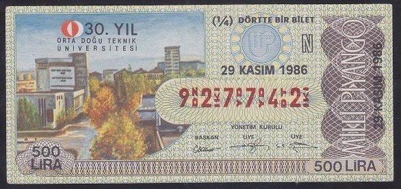 1986 29 KASIM ÇEYREK BİLET N SERİSİ
