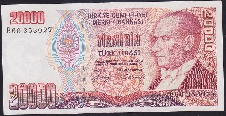 7.EMİSYON 1.TERTİP 20000 LİRA B60 353027 ÇÇT +