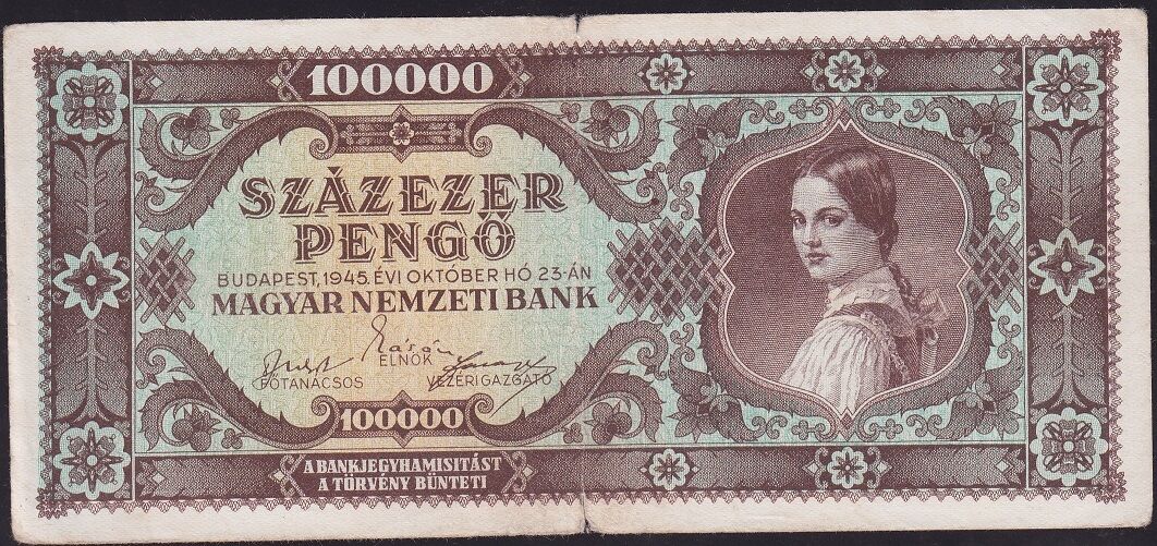 Macaristan 100000 Pengo 1945 Çok Temiz