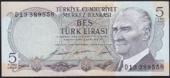 6.Emisyon 1.Tertip 5 Lira D13 389558 Çok Çok Temiz