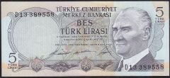 6.Emisyon 1.Tertip 5 Lira D13 389558 Çok Çok Temiz