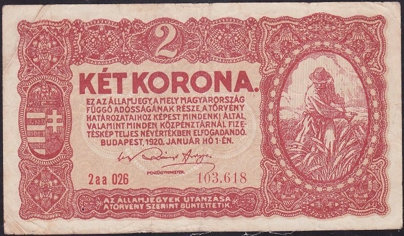 MACARİSTAN 2 KORONA 1920 ÇOK TEMİZ