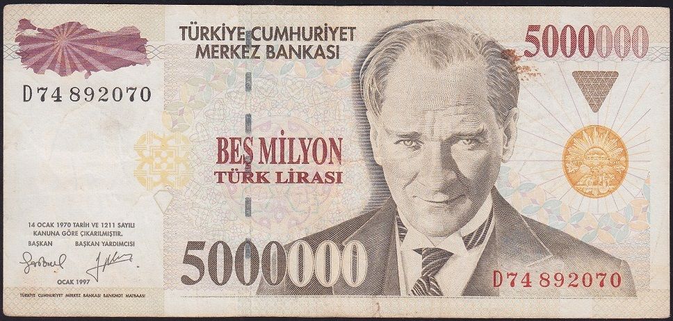 7.Emisyon 5 000 000 Lira D74 892070 Çok Temiz