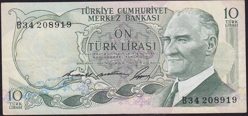 6.Emisyon 1.Tertip 10 Lira B34 208919 Çok Temiz+