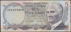 6.Emisyon 2.Tertip 5 Lira J14 375470 Çok Temiz