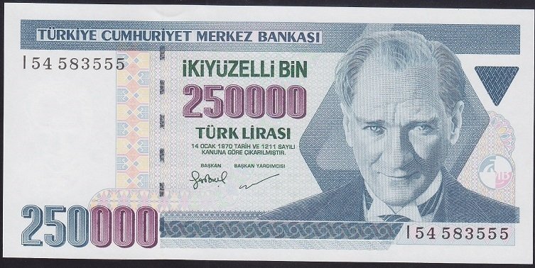7.EMİSYON 3.TERTİP 250000 LİRA I54 583555 ÇİL
