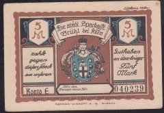 ALMANYA 5 MARK NOTGELD 1922 ÇİLALTI ÇİL