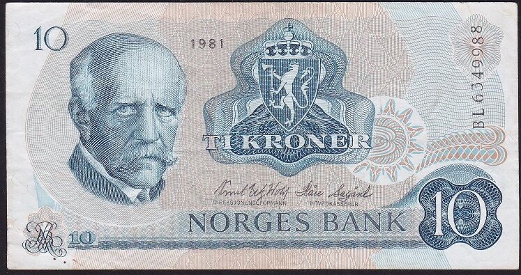 Norveç 10 Kroner 1981 Çok Temiz+