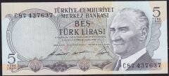 6.Emisyon 1.Tertip 5 Lira C87 437637 Çil