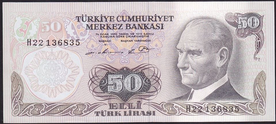 6.Emisyon 1.Tertip 50 Lira H22 136835 Çilaltı Çil