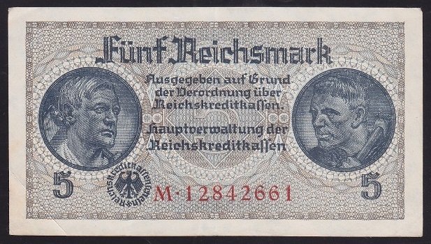 ALMANYA 5 REİCHSMARK 1940-45 ÇOK ÇOK TEMİZ