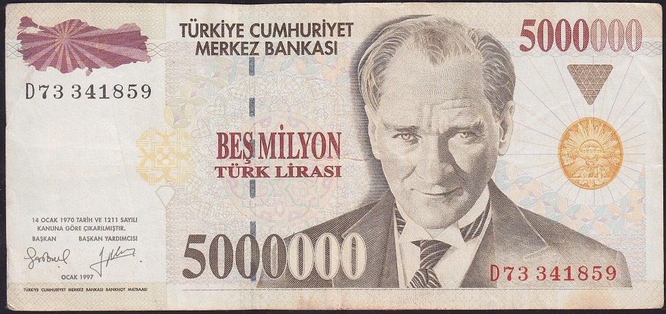 7.Emisyon 5 000 000 Lira D73 341859 Çok Temiz