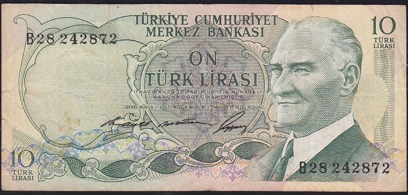 6.Emisyon 1.Tertip 10 Lira B28 242872 Çok Temiz