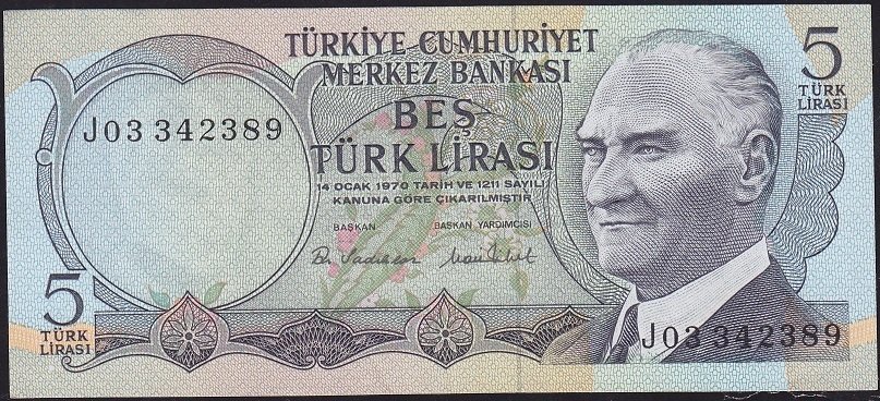 6.Emisyon 2.Tertip 5 Lira J03 342389 Ççt Çilaltı