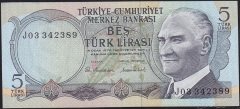 6.Emisyon 2.Tertip 5 Lira J03 342389 Ççt Çilaltı