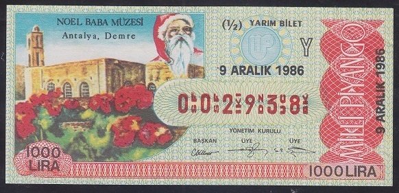 1986 9 ARALIK YARIM BİLET Y SERİSİ