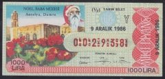 1986 9 ARALIK YARIM BİLET Y SERİSİ