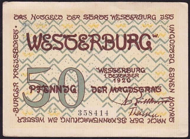 Almanya 50 Pfennig Notgeld 1920 Çil