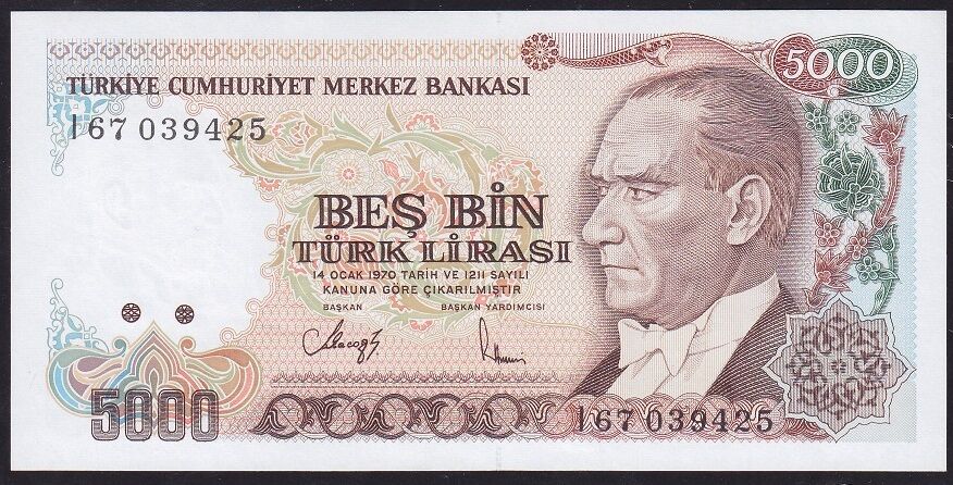 7.Emisyon 4.Tertip 5000 Lira I67 039425 Çilaltı