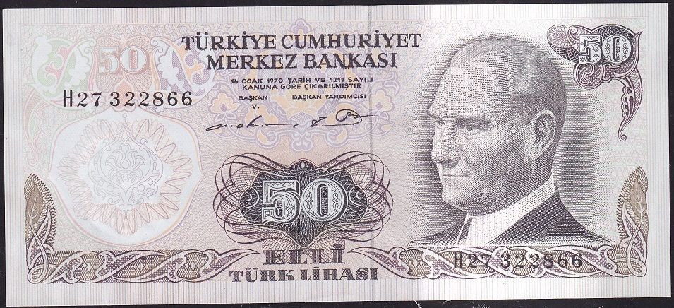6.Emisyon 1.Tertip 50 Lira H27 322866 Ççt Çilaltı