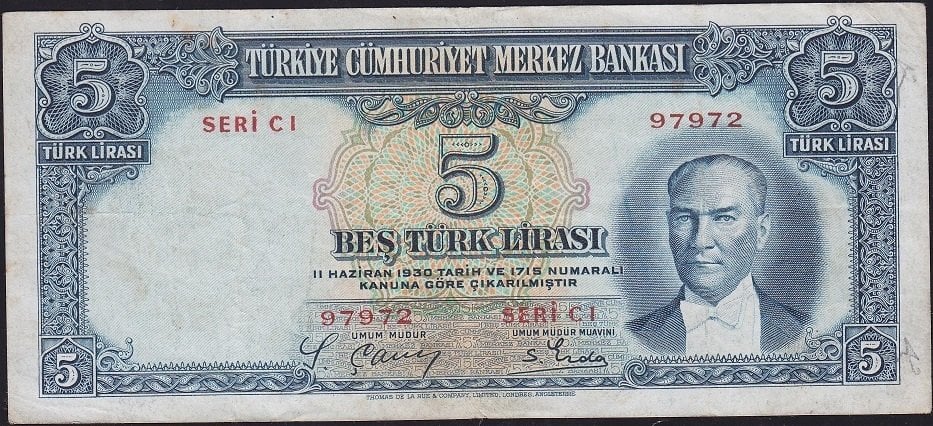 2.Emisyon 5 Lira C1 97972 Çok Temiz +