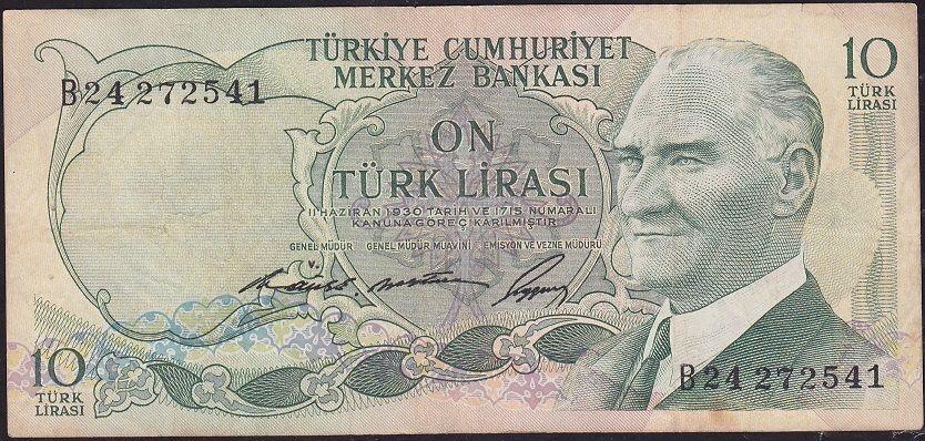 6.Emisyon 1.Tertip 10 Lira B24 272541 Çok Temiz