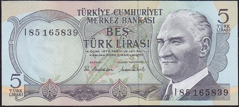 6.Emisyon 2.Tertip 5 Lira I85 165839 Çilaltı Çil