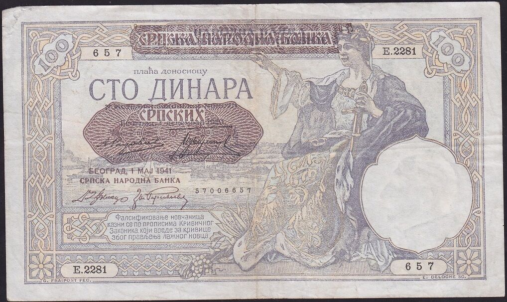 Sırbistan 100 Dinar 1941 Çok Temiz
