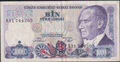 7.Emisyon 1.Tertip 1000 Lira A31 744305 Çok Temiz+