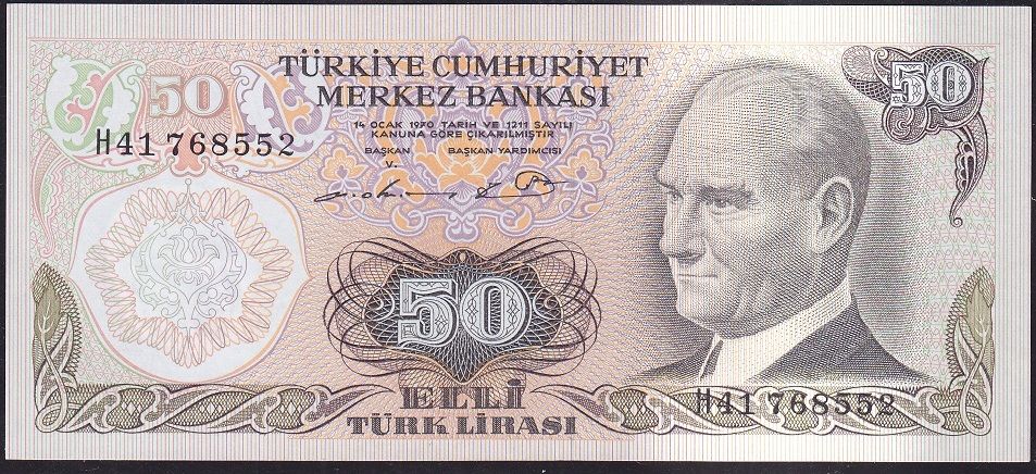 6.Emisyon 1.Tertip 50 Lira H41 768552 Çil