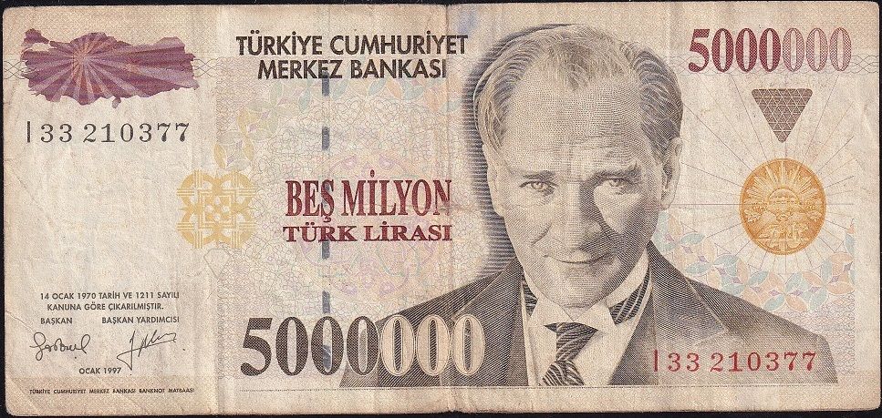 7.Emisyon 5 000 000 Lira I33 210377 Çok Temiz