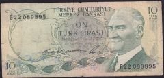 6.Emisyon 1.Tertip 10 Lira B22 089895 Temiz