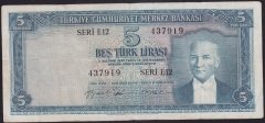 5.EMİSYON 2.TERTİP 5 LİRA E12 437919 ÇOK TEMİZ