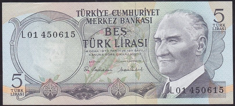 6.EMİSYON 2.TERTİP 5 LİRA L01 450615 ÇİLALTI