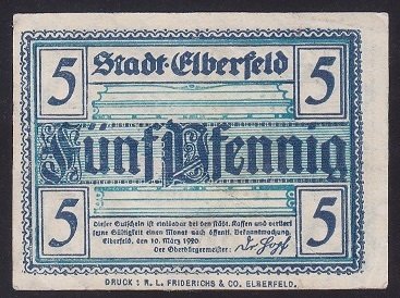 ALMANYA 5 PFENNİNG NOTGELD 1920 ÇÇT ÇİLALTI