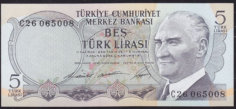 6.Emisyon 1.Tertip 5 Lira C26 065008 Çilaltı