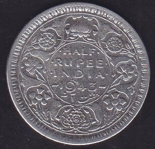 Hindistan 1/2 Rupee 1943 Gümüş