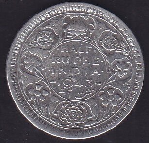 Hindistan 1/2 Rupee 1943 Gümüş