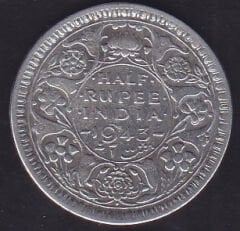 Hindistan 1/2 Rupee 1943 Gümüş