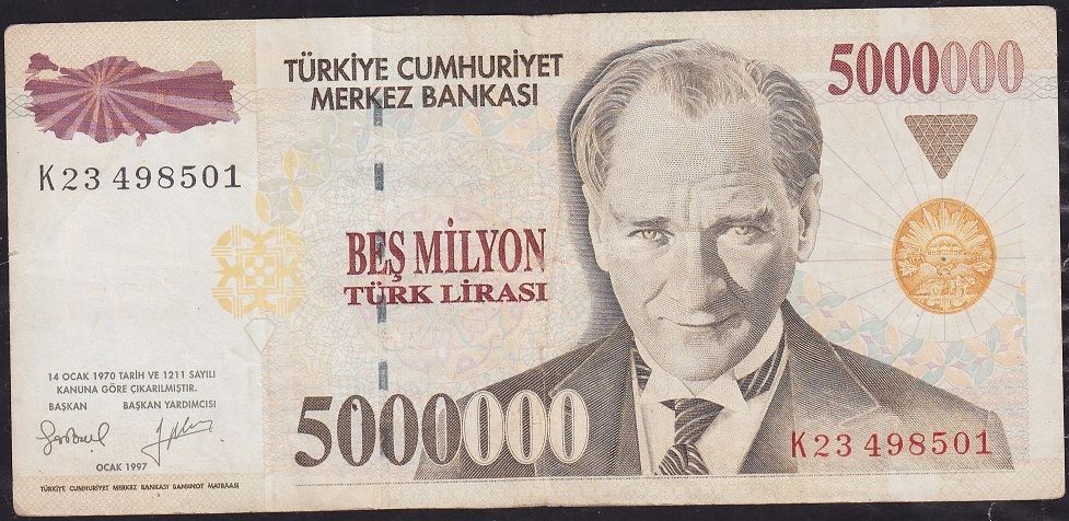 7.Emisyon 5 000 000 Lira K23 498501 Çok Temiz