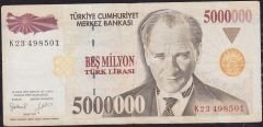 7.Emisyon 5 000 000 Lira K23 498501 Çok Temiz