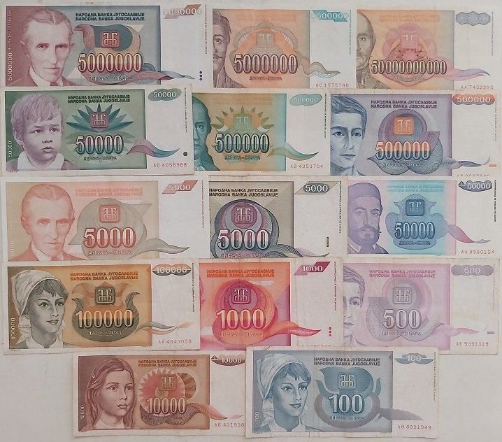 Yugoslavya 14 Adet Kağıt Para Lotu Çok Temiz