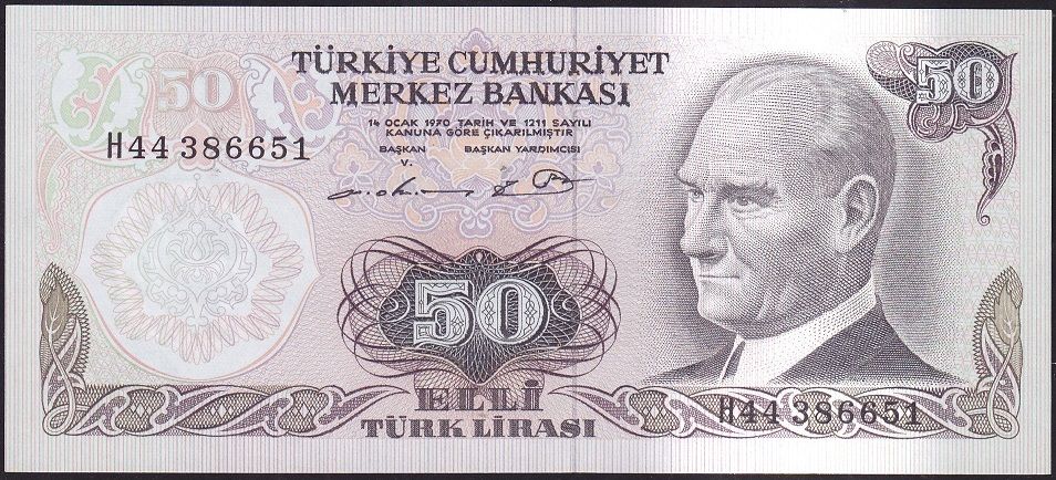 6.Emisyon 1.Tertip 50 Lira H44 386651 Çil