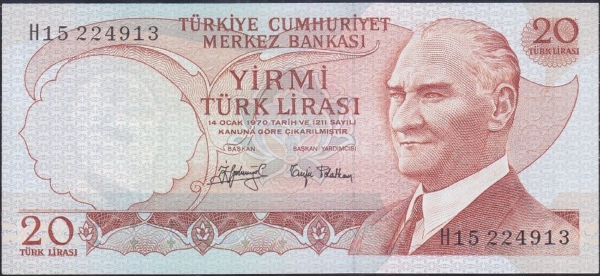 6.Emisyon 3.Tertip 20 Lira H15 224913 Çil
