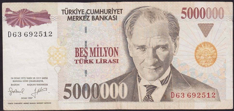 7.Emisyon 5 000 000 Lira D63 692512 Çok Temiz