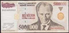 7.Emisyon 5 000 000 Lira D63 692512 Çok Temiz